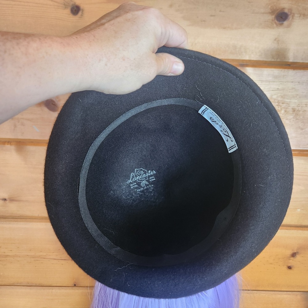 Vintage Lancaster for Lords 100% Felt Wool Black Cloche Trilby Hat Satin Ribbon - Picture 5 of 8